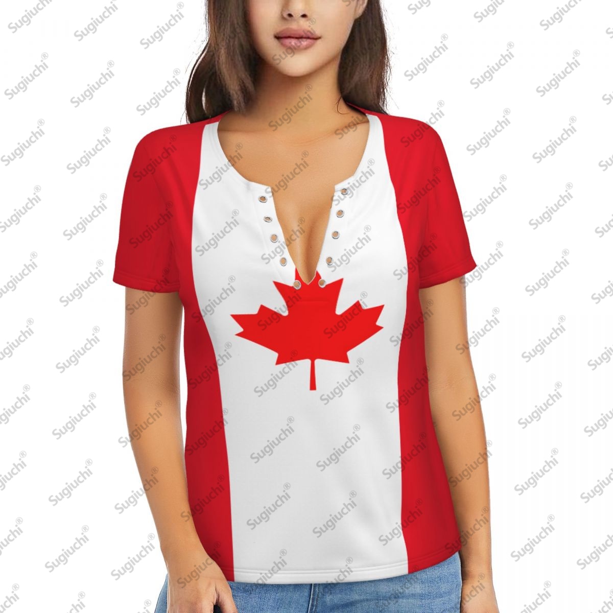 Summer Clothing Women Canada - 2025 Kanada Bayrağı Seksi Derin V