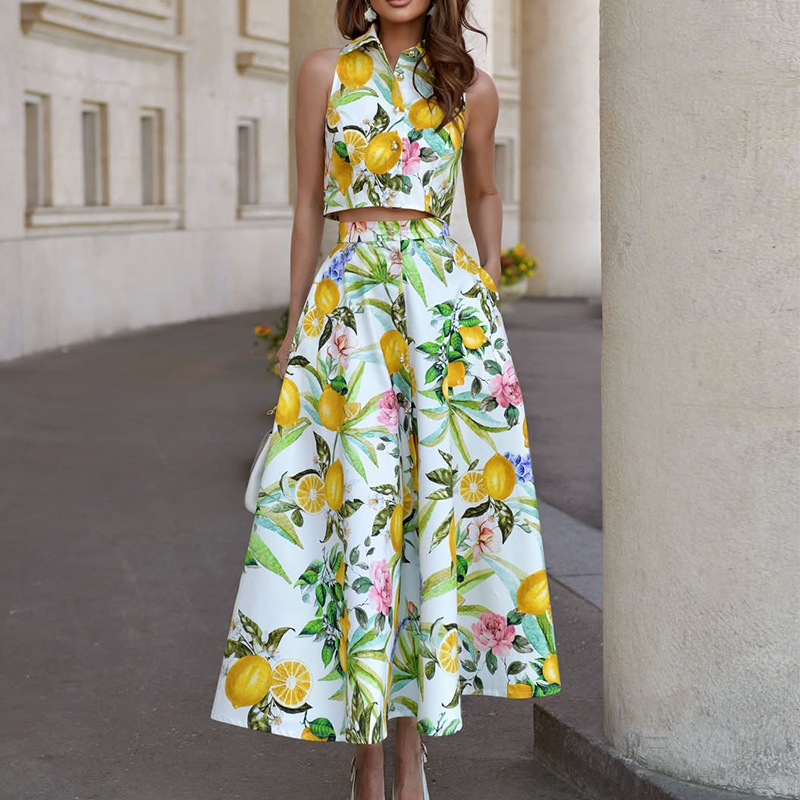 Summer Clothing Girls - Kadın Modası Limon Baskılı Kolsuz Bluz