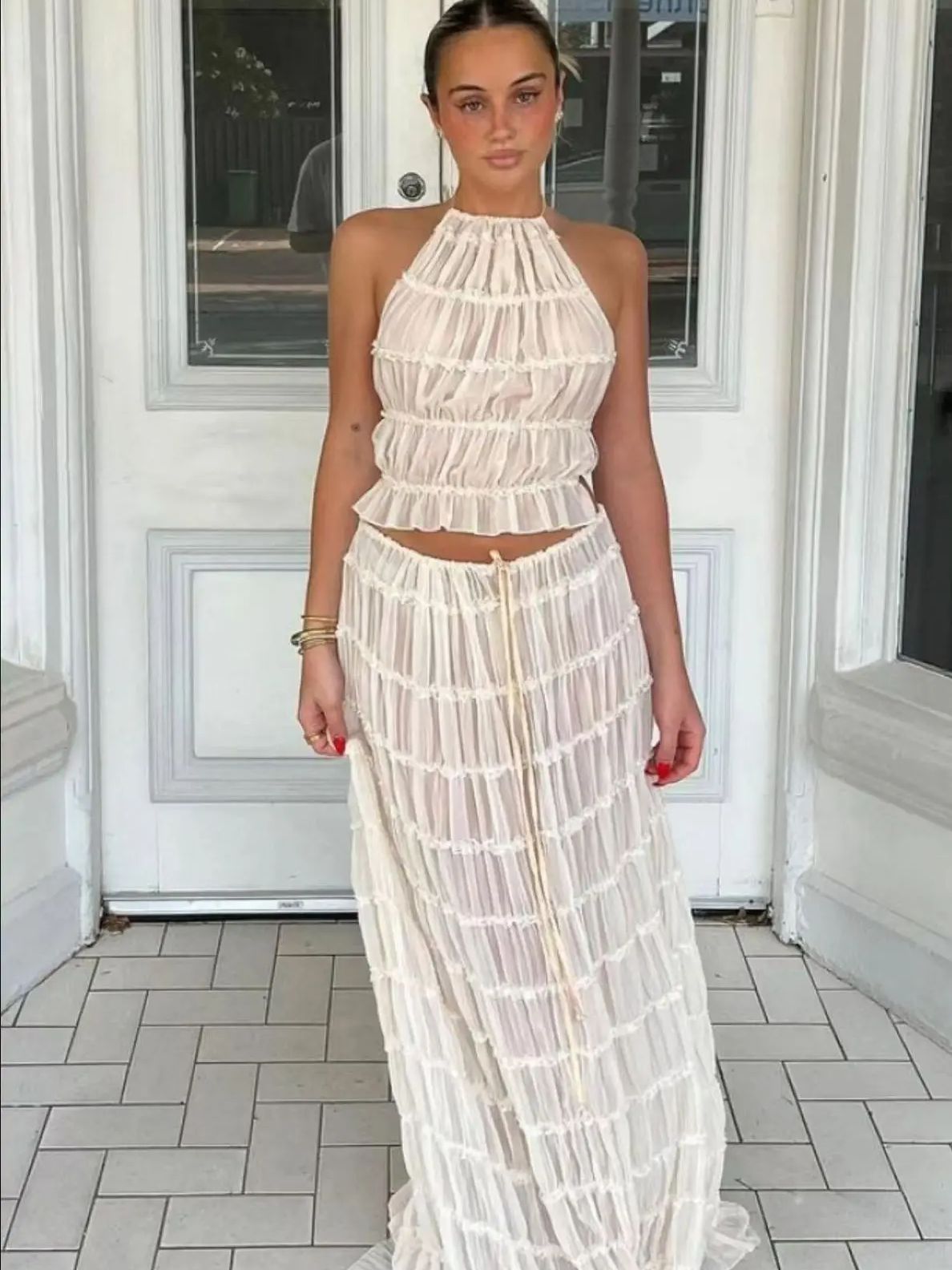 Summer Clothing Zara - Moda Halter Boyun Uzun Etek Takım