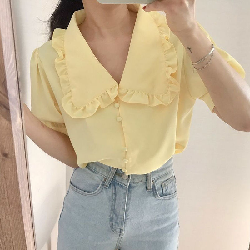 Kadın bluzlar katı Ruffles tat - Summer Clothing Teens incelemesi ve fiyatı