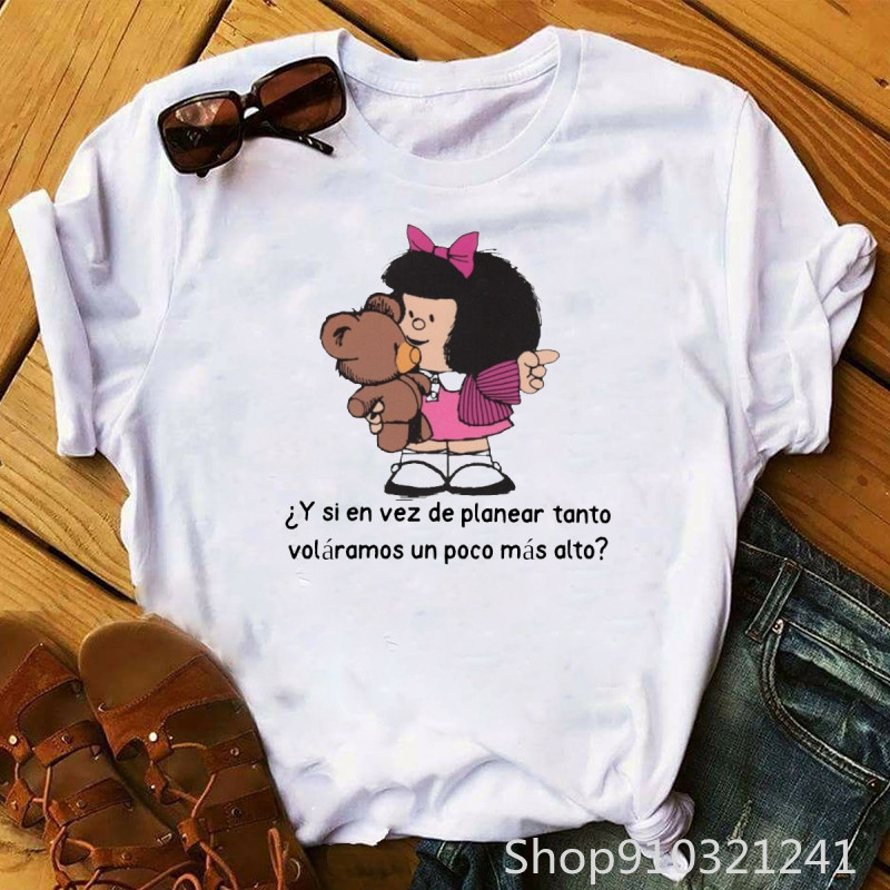 Kaya rulo Mafalda tshirt komik - Summer Clothing Teens incelemesi ve fiyatı