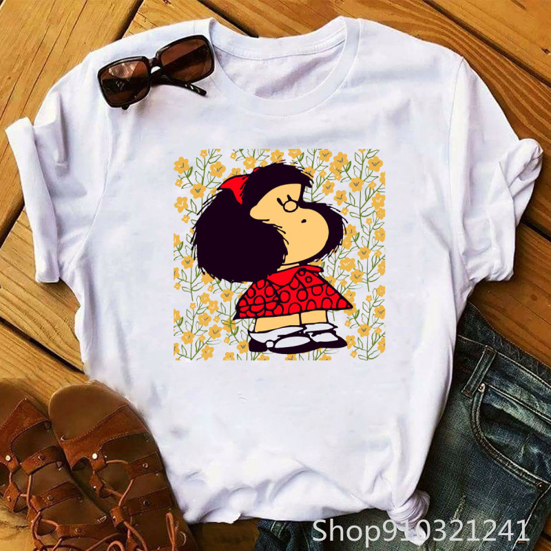Kaya rulo Mafalda tshirt komik - Summer Clothing Teens incelemesi ve fiyatı