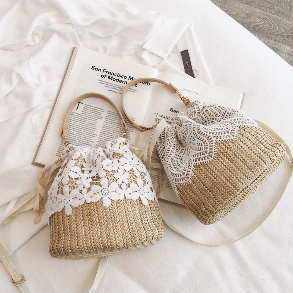Vintage Dantel Hasır Omuz Çant - Beach Bag Straw incelemesi ve fiyatı